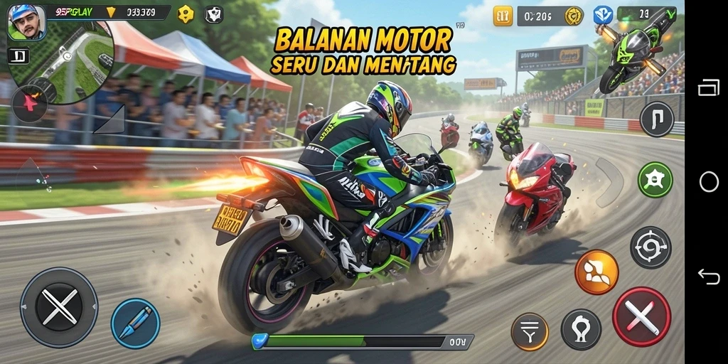 Tampilan gameplay seru dari 95PGPLAY dengan balapan motor yang menegangkan.