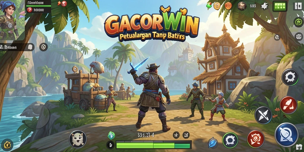 Gameplay GACORWIN menampilkan eksplorasi luas dalam dunia terbuka.