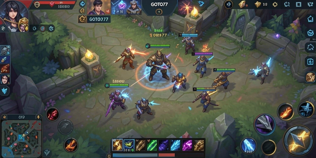 Tampilan gameplay MOBA yang seru dan intens di GOTO77.