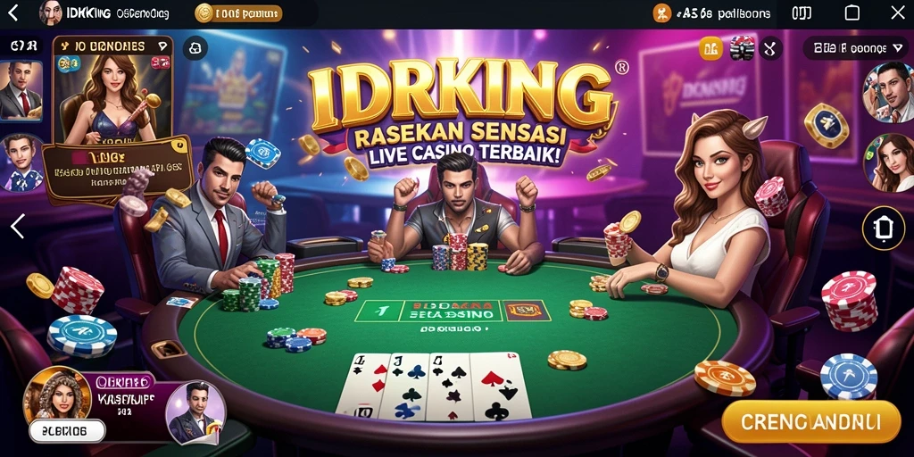 Screenshot gameplay IDRKING menampilkan dealer langsung dan suasana kasino yang menawan.