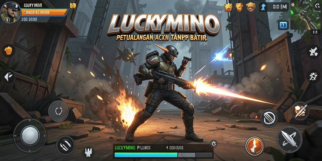 Tampilan gameplay menegangkan LUCKYMINO dengan aksi spektakuler.
