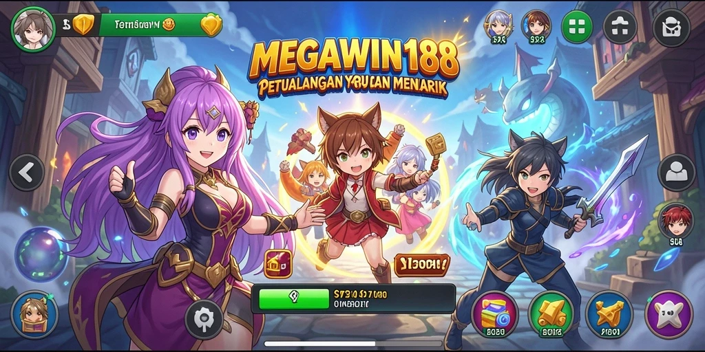 Tampilan gameplay MEGAWIN188 yang kaya warna dan karakter.