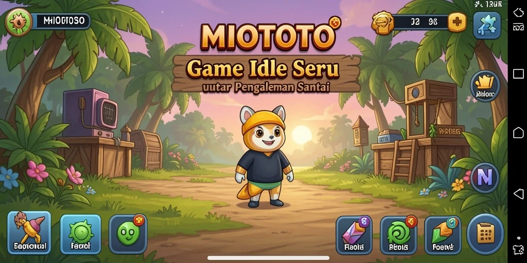 Tampilan screenshot MIOTOTO menampilkan karakter yang sedang mengumpulkan sumber daya secara otomatis.