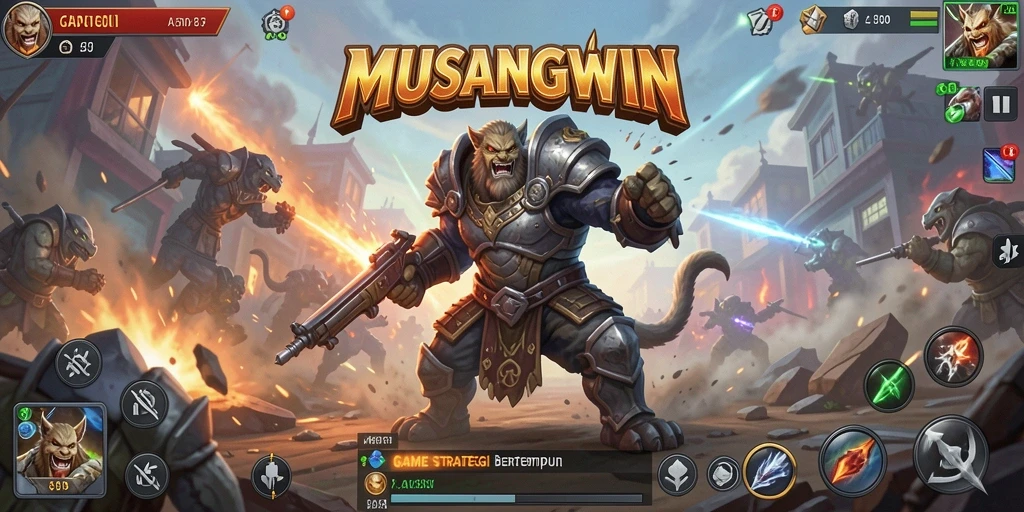 Screenshot gameplay <strong>MUSANGWIN</strong> menunjukkan aksi pertempuran yang mendebarkan.