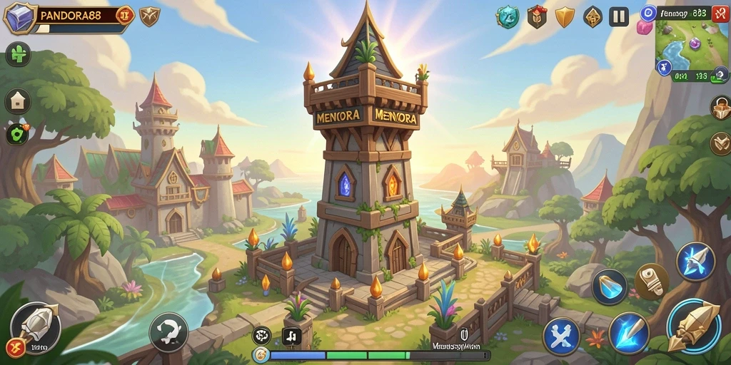 Tampilan gameplay PANDORA88 dengan strategi Tower Defense yang seru.