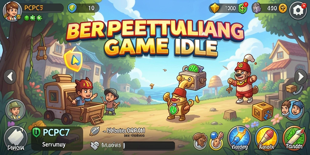 Screenshot dari gameplay PCPC7 yang menunjukkan kemajuan karakter dalam permainan Idle.