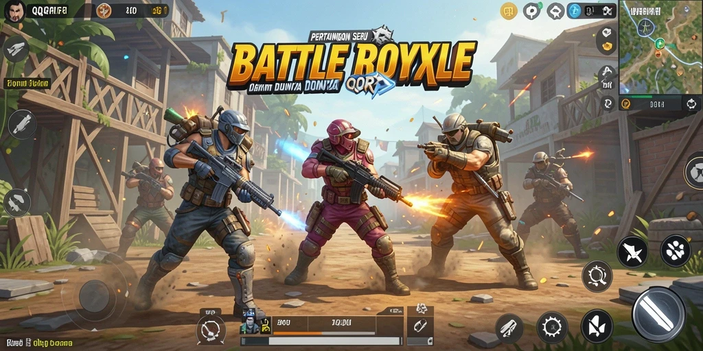 Screenshot QQRP menampilkan aksi panas di arena Battle Royale.