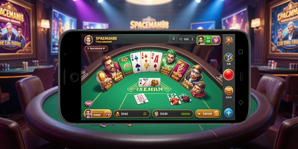 Tampilan screenshot SPACEMAN88 yang menampilkan dealer langsung dan permainan.