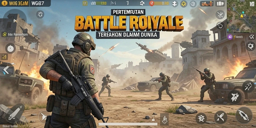 Screenshot gameplay WG87 menampilkan aksi seru dalam Battle Royale.